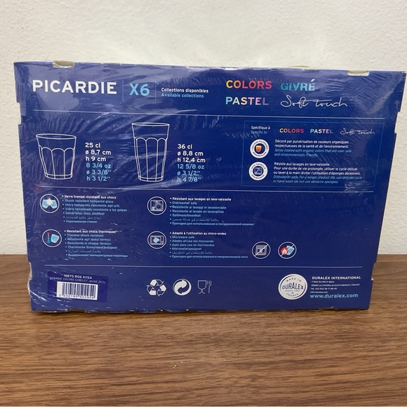 6 Duralex France Deco Picardie Yellow Paneled Cups Tempered Glass 8 3/4 oz 3.5” - Picture 3 of 4